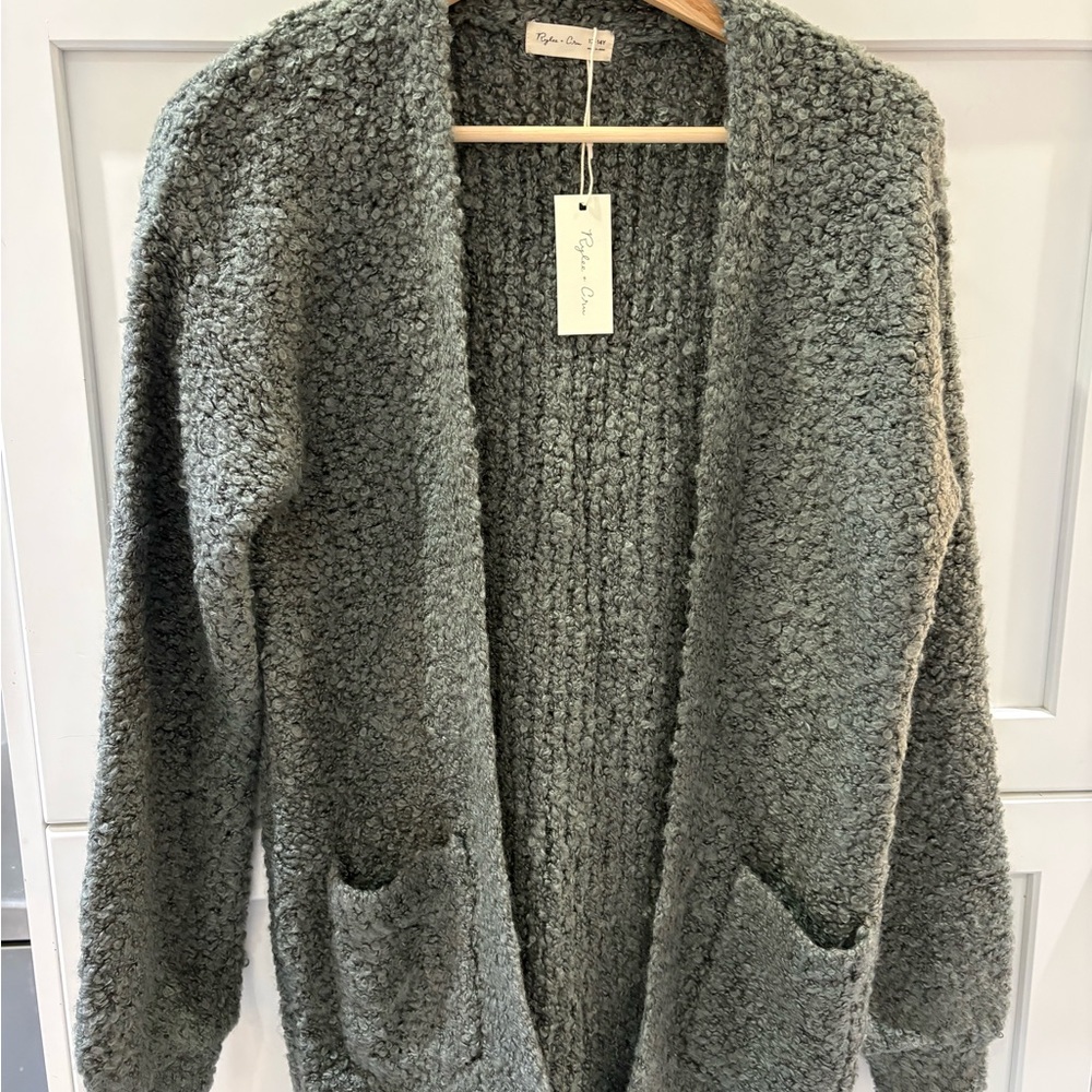 NWT Rylee + Cru Textured Green Gray Boucle Cardigan size 12-14 Y